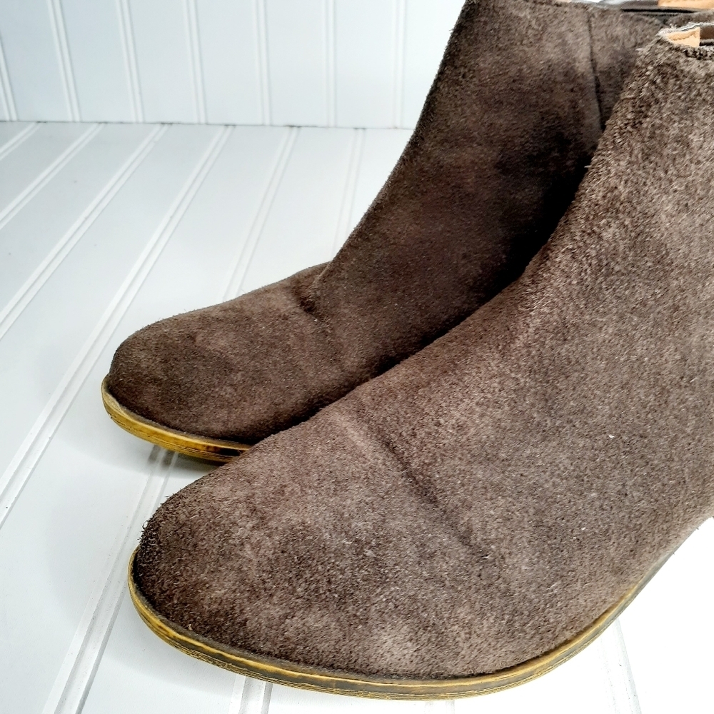 Lucky Brand Benissa Brown Suede Leather Pull On Ankle Booties C305 - Picture 7 of 15